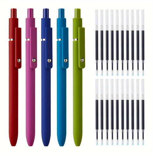 Gel Pen Set 25-Pack – 5 Multicolor Pens + 20 Black Refills 0.5mm Fine Point Quick-Drying Smooth Writing No Feather Ink for Office School Journaling Gifting Vintage Morandi Gradient