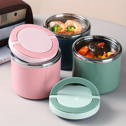 Insulated Lunch Box Stainless Steel 630ml - Leakproof Bento Box with Handle, Stackable Thermal Food Container for Office School Camping Picnic - Pink Blue Green