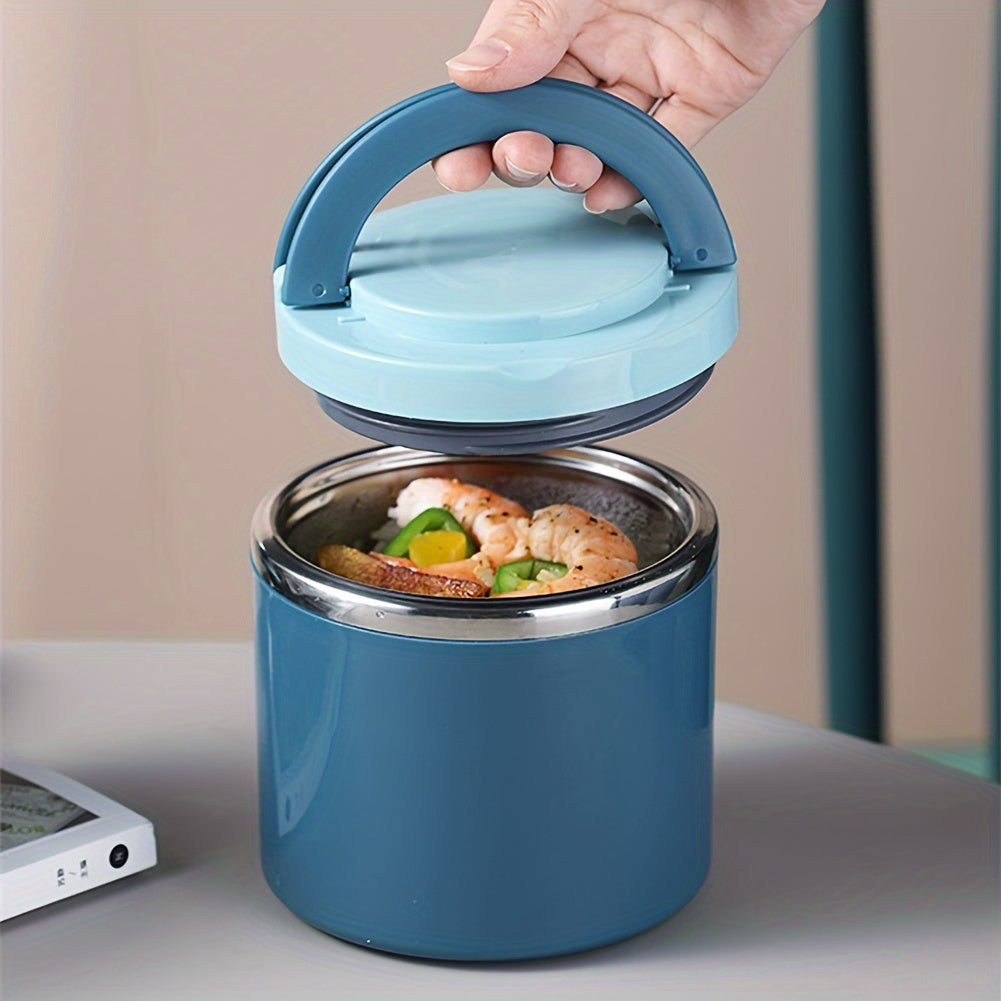Insulated Lunch Box Stainless Steel 630ml - Leakproof Bento Box with Handle, Stackable Thermal Food Container for Office School Camping Picnic - Pink Blue Green