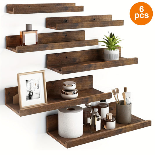 6pcs Floating Shelves, 6 Different Size, Wall Mounted Shelves For Home Decor, Meet Your Different Storage Needs And Help You Save Space, Shelves For Room Decor, Bathroom Storage, Bedroom(Brown), Heavy Duty Shelf, For Halloween And Christmas