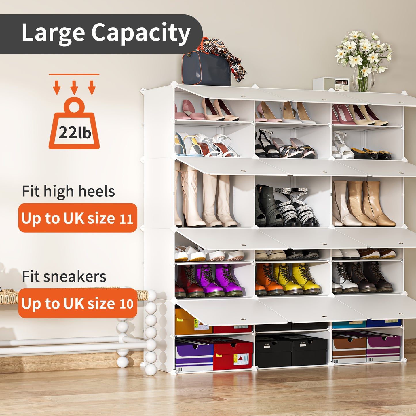 Shoe Rack, Shoe Storage Cabinet, Free Standing Shoe Shelf Organizer for Boots Slippers High Heels, for Closet Bedroom Entryway Hallway