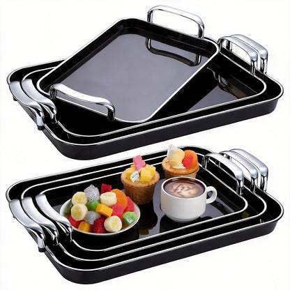 3pcs Handled Tray Set, Measuring 16.5/15/13.2 Inches, Ideal for Serving Food at Large Gatherings. Reusable White Plastic Rectangular Trays Perfect for Holding Meals, Dinners, Cakes, Turkey, Cheese, Fruit, And Appetizers