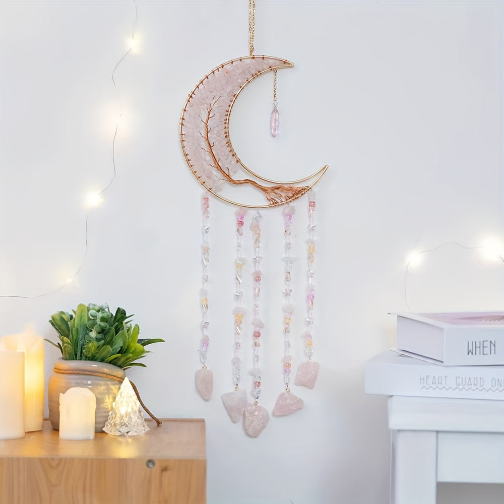 Handmade Dreamcatcher Pendant Moon Suncatcher Wind Chime Decorative, Indoor Outdoor Courtyard Garden Party Christmas Wall Hanging Decoration Christmas Birthday Gifts