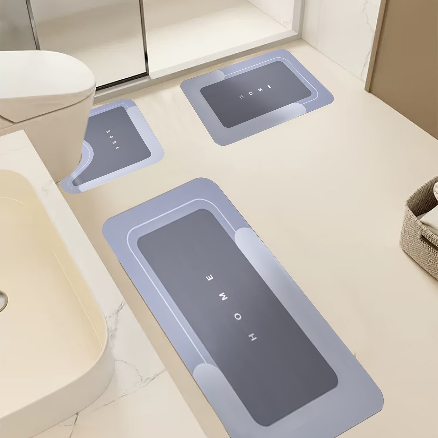 Bathroom Rugs 3pcs Diatomaceous Earth Bath Mat Non-Slip Bathroom Toilet Mat Set Super Absorbent Dry Machine Washable Non-Slip Backing for Safe And Easy Cleaning Perfect for Any Home Hotel Shower Room