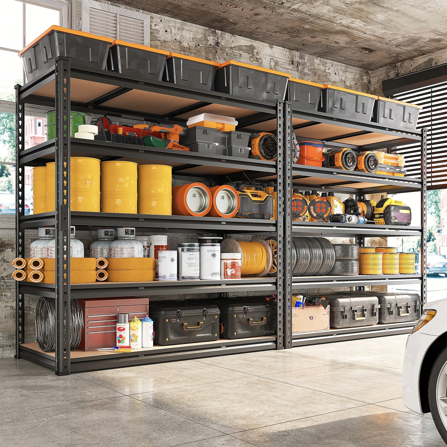 REIBII 2000LBS Garage Shelving Storage Shelves Heavy Duty 5-tier Metal Shelving Units For Garage Shelves 60" H X 28" W X 12" D, Adjustable Utility Shelf Rack For Kitchen Warehouse Basement Pantry Utility Rack Shelf, Black, Standing Shelf