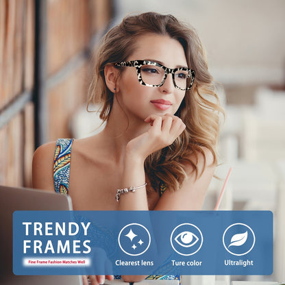 Blue Light Blocking Reading Glasses 3 Pack - Anti Blue Light Computer Readers for Women and Men, Square Spring Hinge Frames with Eyeglass Cloths and Bags, Multiple Magnifications
