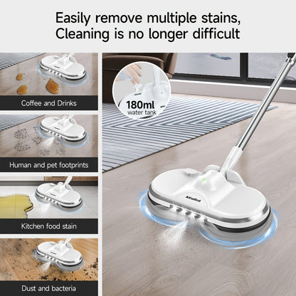 Cordless Electric Spin Mop with LED Headlight & Sprayer, 50-Min Runtime 6oz Water Tank, Lightweight Floor Scrubber for Hardwood Tile Laminate Floors