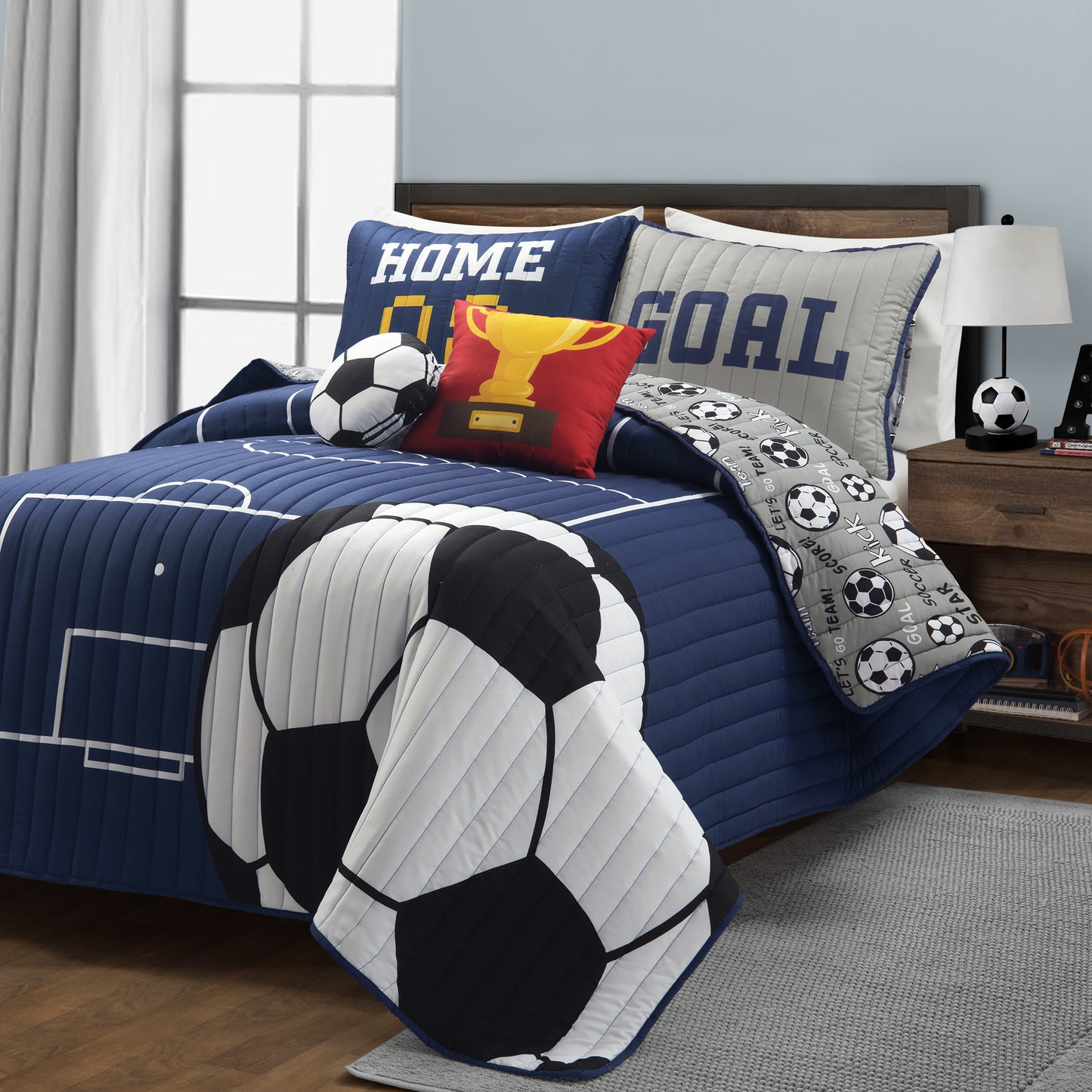 5Pc-Soft-Reversible-Quilt-Pitch Play-Microfiber-Bedspread-Oversized Quilt-Fall Home Decoration-Bedding Set-Room Decor-Bedroom-All Season-Machine Washable-Full/Queen/King/California King-Lightweight Quilted Comforter With Pillow Shams-Thanksgiving Present