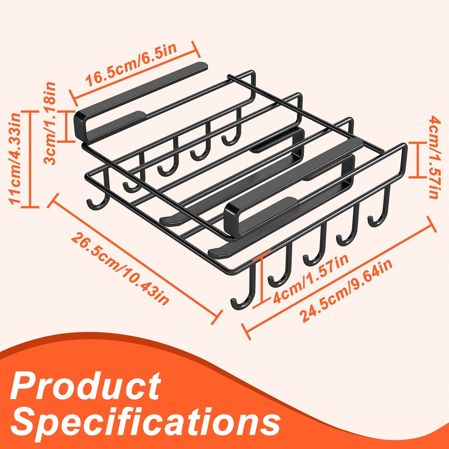 Heavy-Duty Stainless Steel Under Cabinet Organizer Rack - Wall-Mounted Space-Saving Shelf with Multiple Hooks for Kitchen Utensils, Towels, Cups & Cutting Boards - Easy Install, Polished End for Kitchen, Bathroom, Kitchen Organizers And Storage