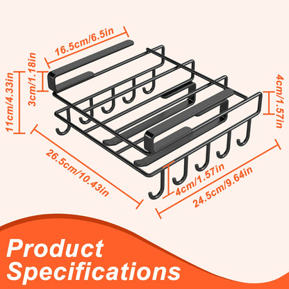 Heavy-Duty Stainless Steel Under Cabinet Organizer Rack - Wall-Mounted Space-Saving Shelf with Multiple Hooks for Kitchen Utensils, Towels, Cups & Cutting Boards - Easy Install, Polished End for Kitchen, Bathroom, Kitchen Organizers And Storage