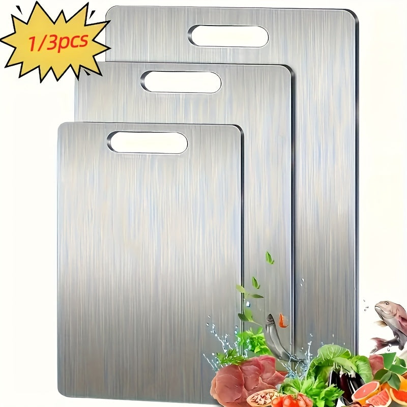 1/3pcs Kitchen Titanium Cutting Board, Brand New Upgraded Kitchen Pure Titanium Cutting Board Set of 3 for 2025, Double-Sided Durable Metal Cutting Board. Suitable for Meat, Fruits, And Vegetables; a Must-Have for Holiday Gifts!