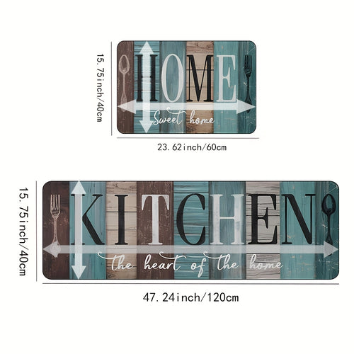 2pcs Diatomaceous Earth Non-Slip Kitchen Mat - Green Brown Wooden Plank Pattern, Easy To Clean Machine Washable, Non-Slip And Soft For Standing, Suitable For Kitchen, Bathroom, Bedroom And Hallway Decor, Kitchen Rugs