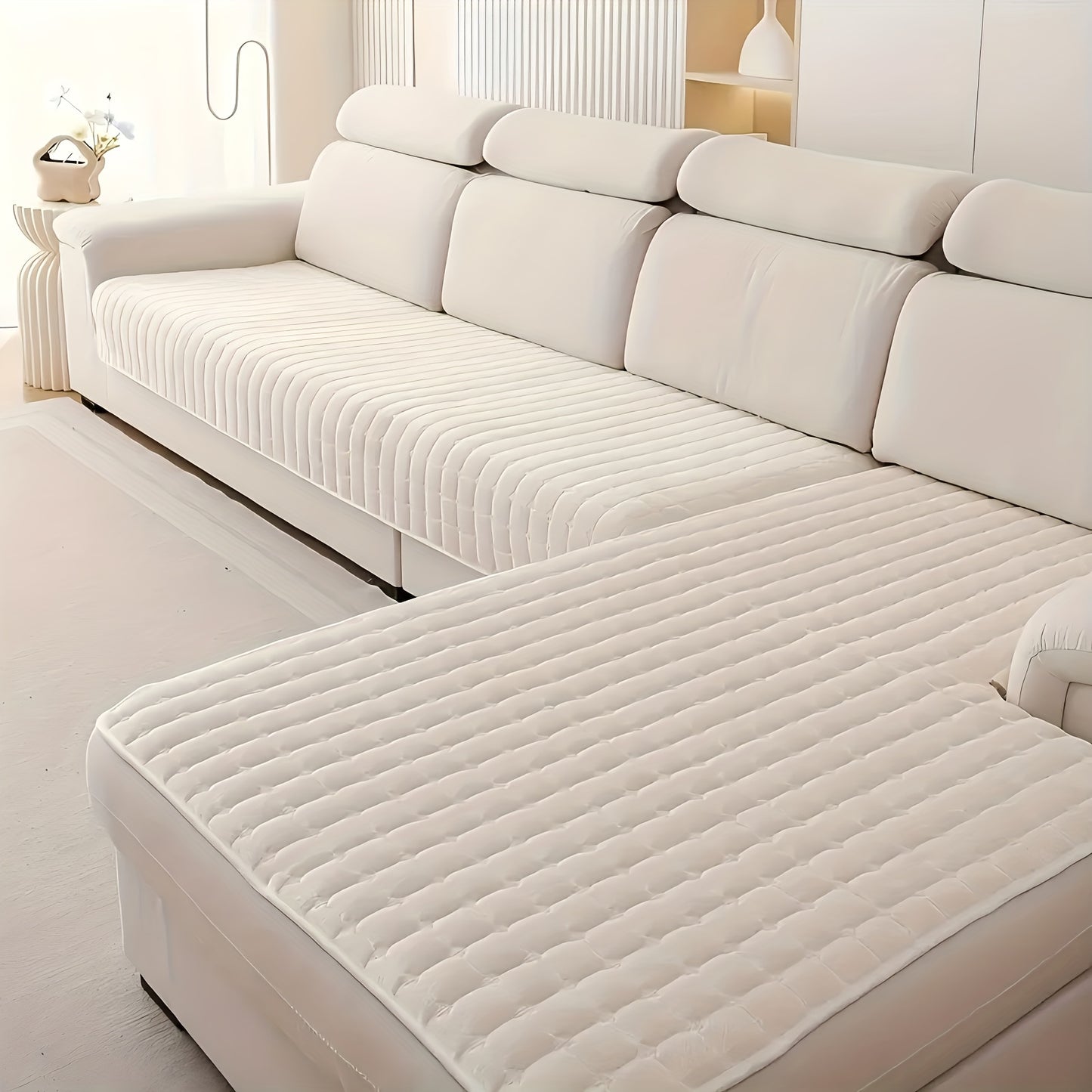 2pcs Luxurious Quilted Flannel Velvet Sofa Cover, Soft And Durable Furniture Protector, All-season Use, Pet-friendly, Machine Washable for Bedroom Living Room Office Home Decor, Living Room Sofa Cover