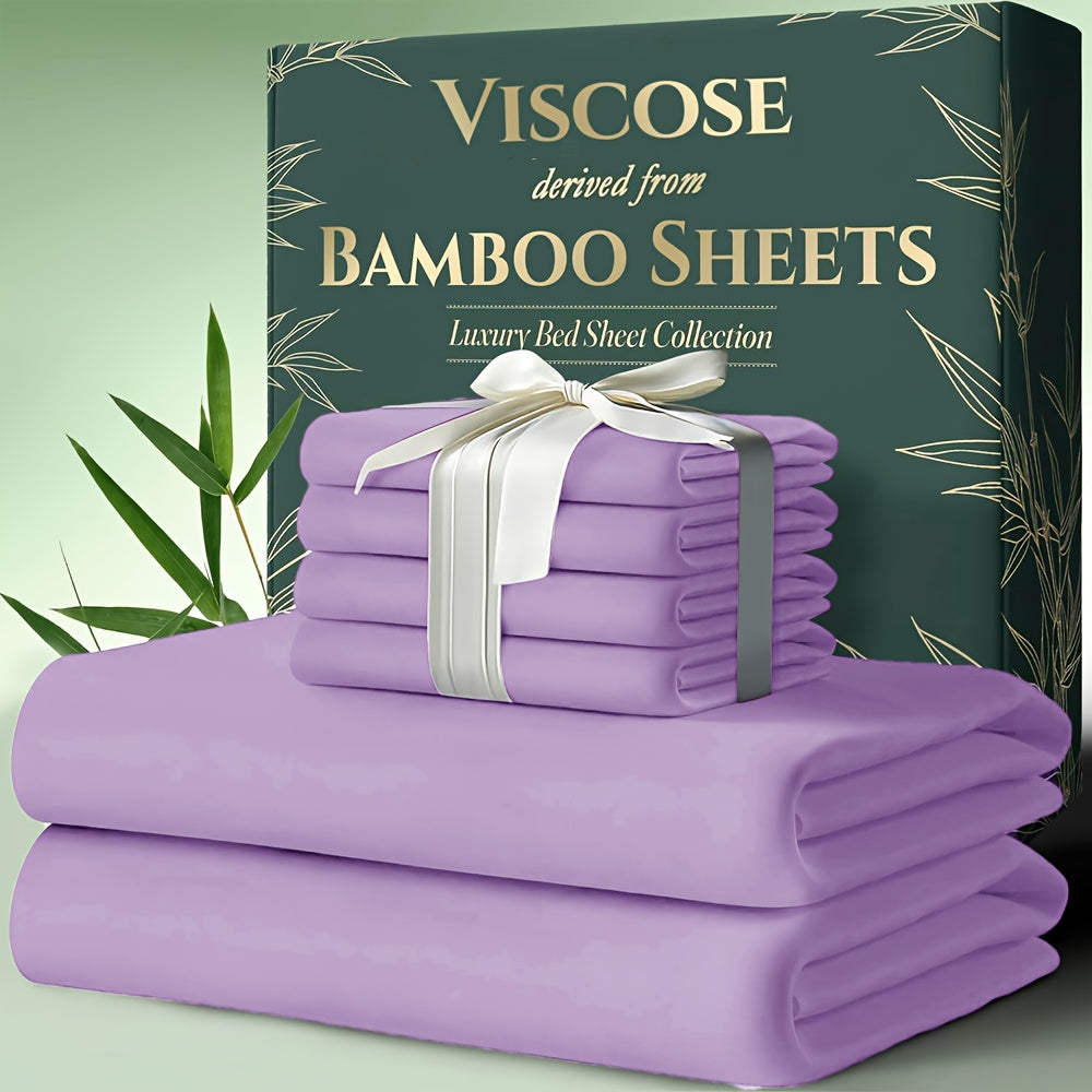 6pcs Cooling Bamboo Bed Sheets Sets - Ultra Soft & Luxuriously Keep Cool In Summer, 17" Deep Pocket, Double Stitching - Cooling Fiber Bed Sheets