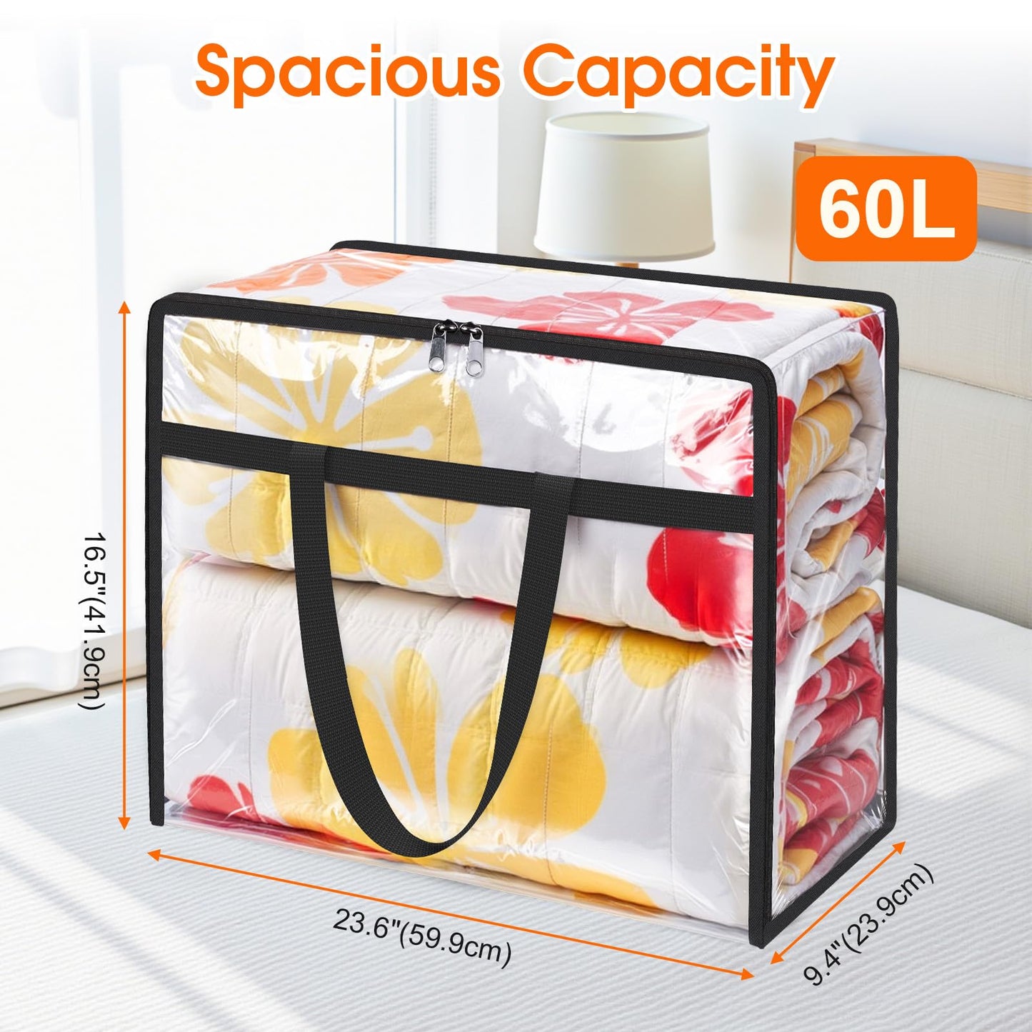 6 Pack Clear Clothes Storage Bags, Closet Organizers and Under Bed Storage Containers, Foldable Moving Bags with Zippers for Comforter, Blanket, Bedding, Duvet, PVC Packing Bags 15.85gal