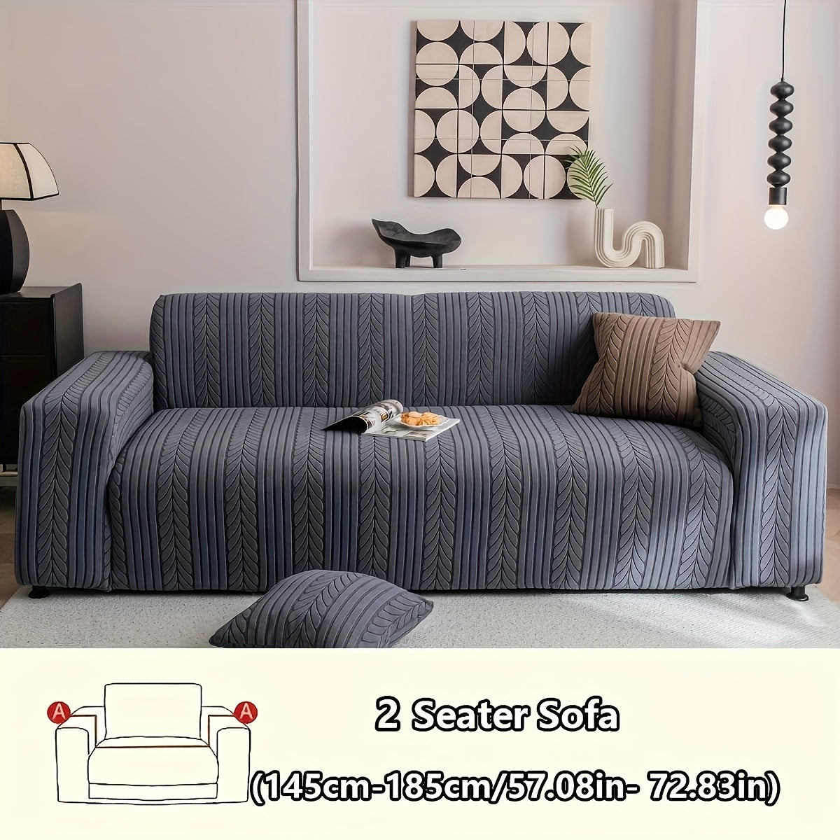 1 Striped Sofa Cover, Washable, Stretchy, Scratch And Slip-Resistant. Fits 1-4 Seaters, White Textured Zigzag Fabric. Great for Decor, Furniture Protection, Classic And Durable Design
