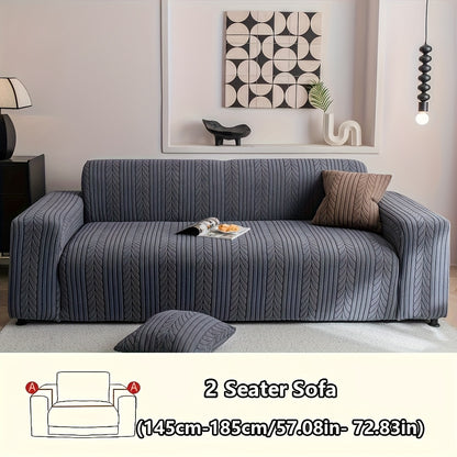 1 Striped Sofa Cover, Washable, Stretchy, Scratch And Slip-Resistant. Fits 1-4 Seaters, White Textured Zigzag Fabric. Great for Decor, Furniture Protection, Classic And Durable Design