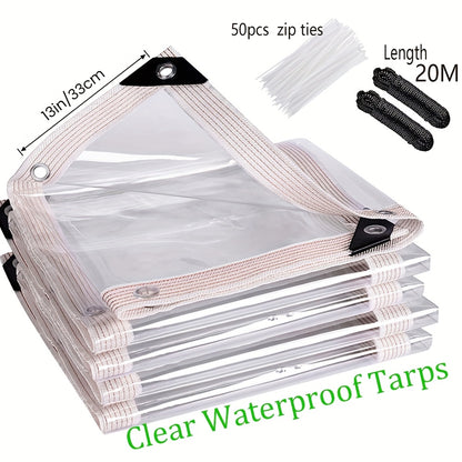 Clear Waterproof Tarp Heavy Duty Transparent PE Tarpaulin with Grommets – Rainproof Cover for Porch Canopy Henhouse Plant Camping & Outdoor Garden, Multi-Size