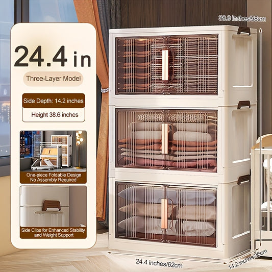 29.2In Folding Storage Cabinet, 3/4/5-Tier Extra Large Plastic Storage Bins with Lids, Foldable Stackable Storage Organizer with Wheels for Home, Office, Kitchen, Bathroom And Garage