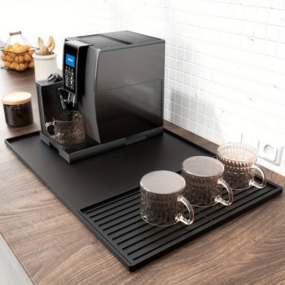 Silicone Coffee Mat with Raised Edges, 2in 1 Coffee Bar Mat for Countertops, Coffee Bar Accessories Fit Under Coffee Maker Espresso Machine, Dish Drying Mat (Black, 23.6'' X 15.7'') Dish Drying Mats