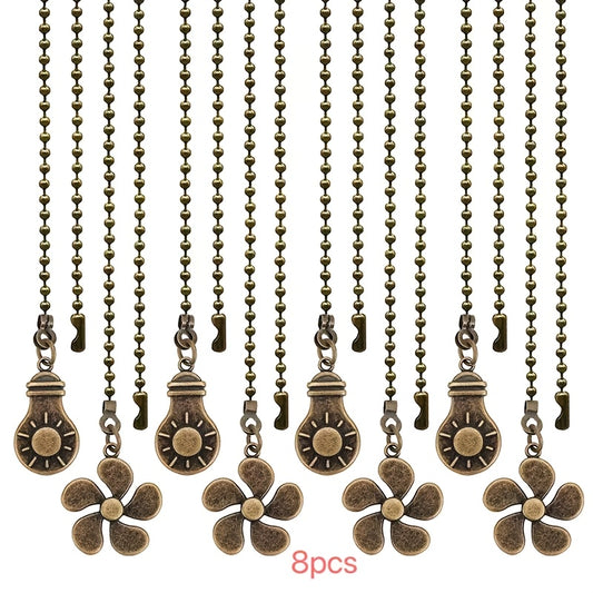 Ceiling Fan Pull Chain Extension Set of 8 - Decorative Bead Chain Pull Cord with Five-Leaf & Bulb Pendants, Iron Chain & Zinc Alloy, Bronze, Black, White, Red, Multi-Color, No Batteries Required