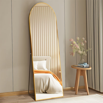 LED Lighted/Not-LED Lighted Full-Length Mirror with Arched/Rect Top - Aluminum Frame Floor-Standing Dressing Mirror for Bedroom & Living Room, Black/Golden/White