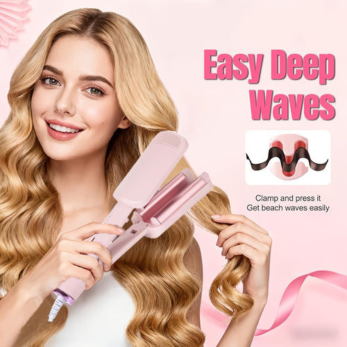 Hair Curling Iron 1.25 Inch - Beach Wave Curling Wand with Dual Voltage, Deep Wave Barrel, Anti-Frizz Ceramic Coating, Easy Home Use, Travel-Ready Styling Tool for All Hair Types