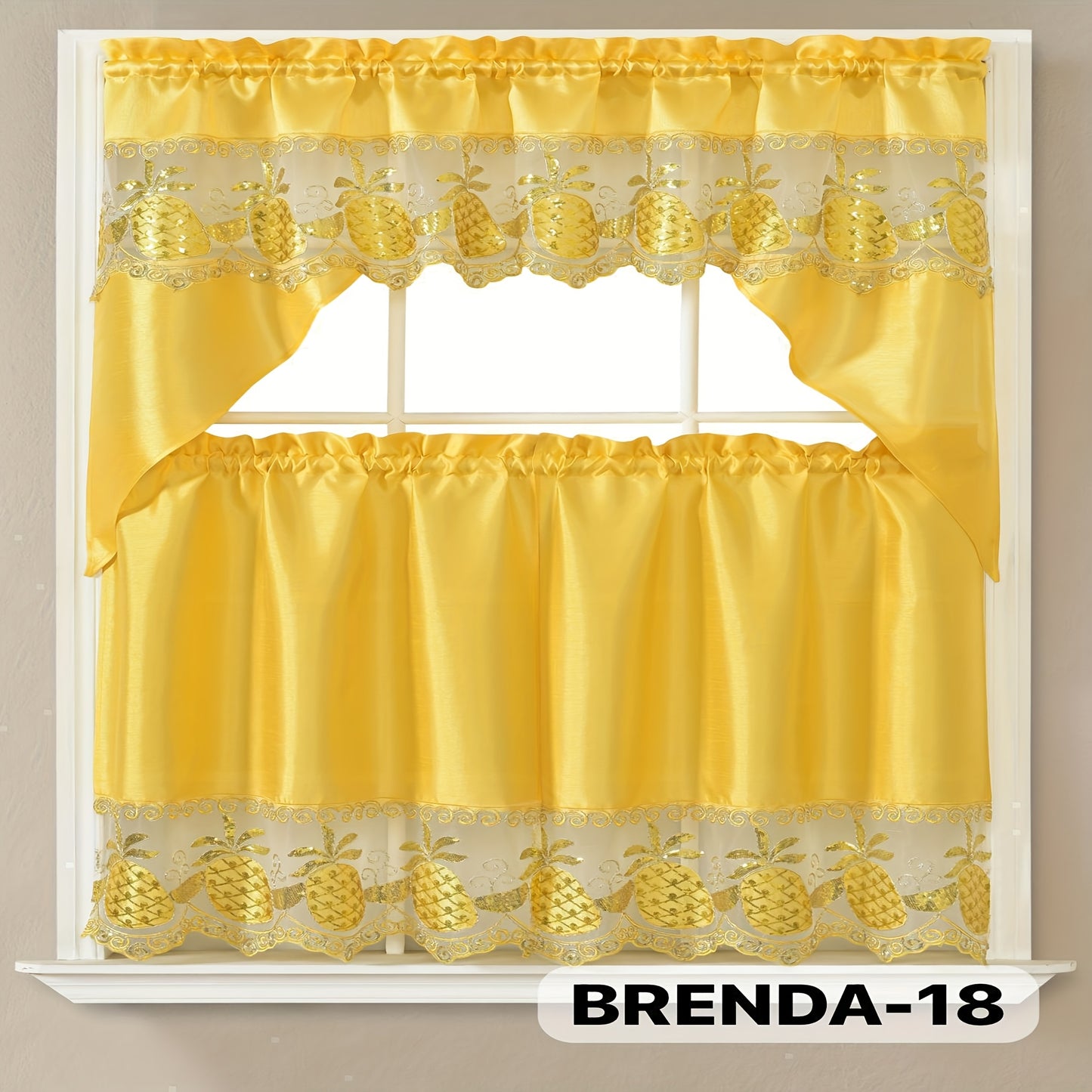 3pcs Embroidery Kitchen Curtains Set Flowers Embroidery Satin Fabric Faux Lightweight Soft Easy Care Machine Washable 49 Design Styles Available Holiday Gifts for Family Local Warehouse All Season Use Summer