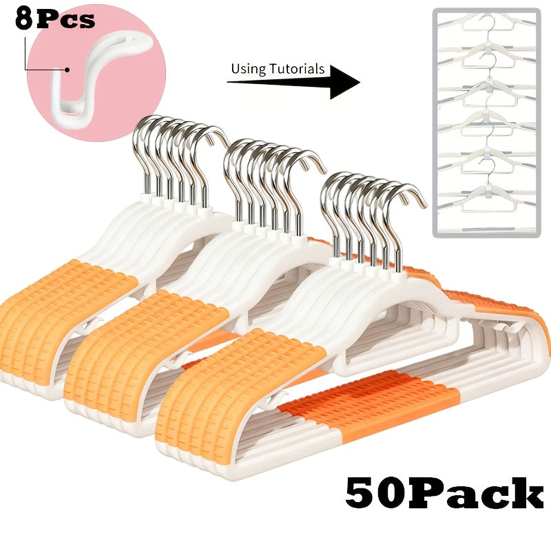 50 Pack Heavy Non-Slip Hangers ( Includes 8pcs Clasps) - Durable, Sturdy, And Space-Saving Design For Shirts, Pants, Scarves, And Coats, Space-Saving Wardrobe Hangers With Non-Slip Shoulder Strips, Wet/Dry Use For Bedrooms, Bathrooms, Dorms