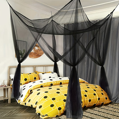 Bed Canopy Mosquito Net - Princess Canopy for Beds with Curtains, Sheer Bed Drapes for Indoor Outdoor Use, Gothic Black Boho Decorative Bed Tent, Girls Bedroom Decor, White Multicolor Black