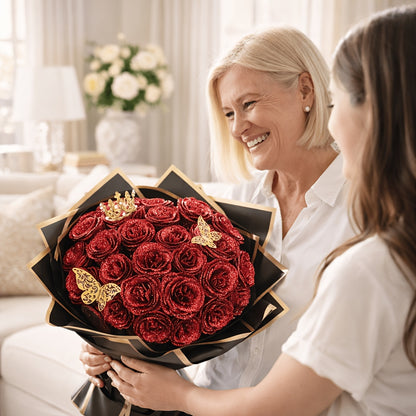 24/36pcs Glitter Roses Bouquet - Everlasting Shiny Artificial Red Roses with Sparkling Glitter Petals, DIY Fake Flower Bouquet Suitable for Valentine' Day, Mother' Day, Wedding, Anniversary, - Gifts for, Plastic Roses Bouquet