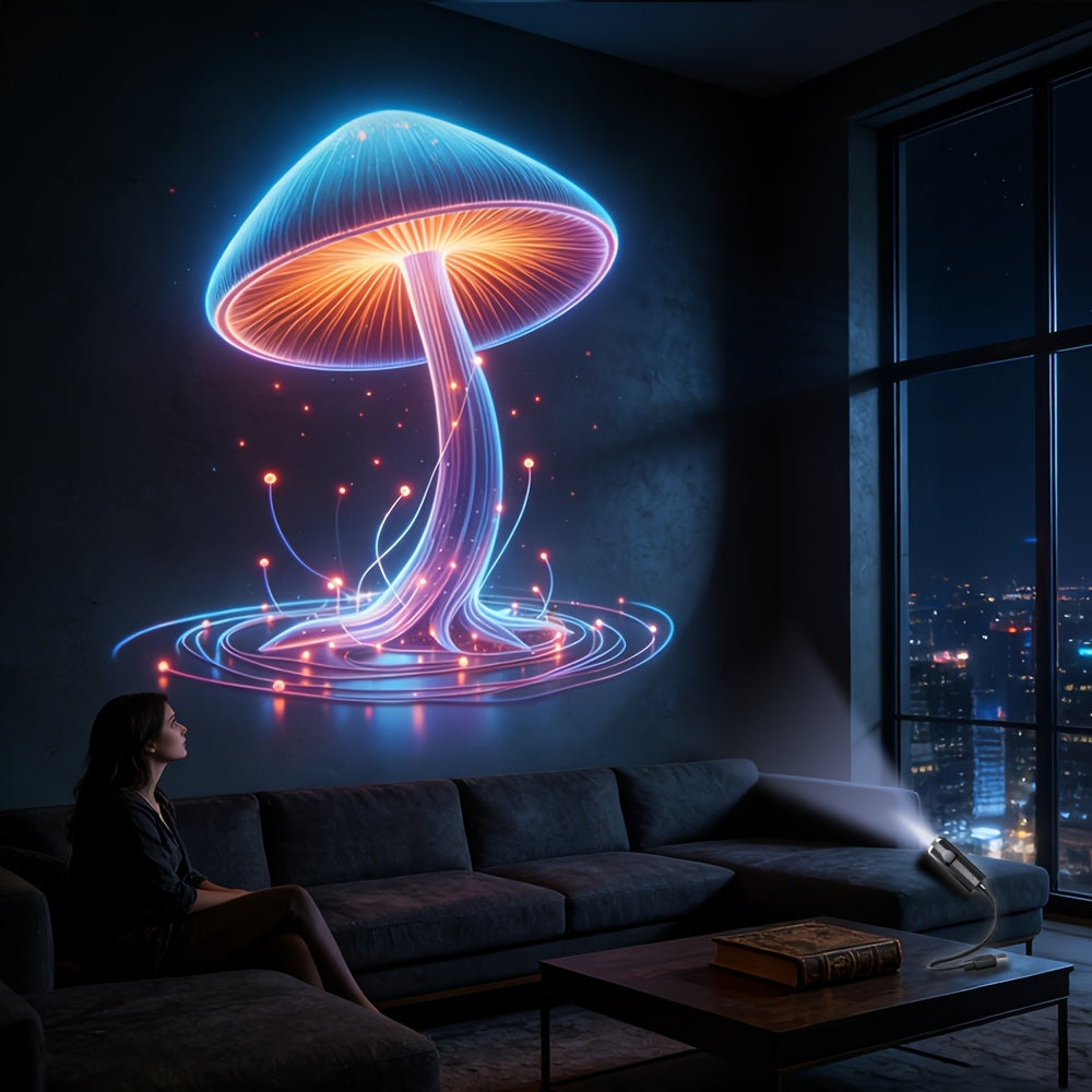 10in 1 USB Projection Atmosphere Light, Neon Mushroom & Leaf LED Night Lamp, USB Gadget for Bedroom, Car Interior & Ceiling Decoration, Perfect Gift
