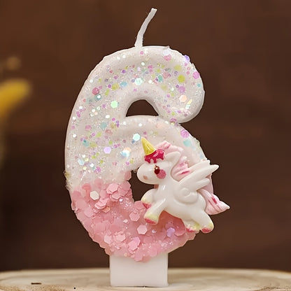 Unicorn Number Cake Topper 0-9 Birthday Party Decoration Glitter Figure Candle Topper for Birthday Anniversary Wedding Christmas Halloween Table Decor