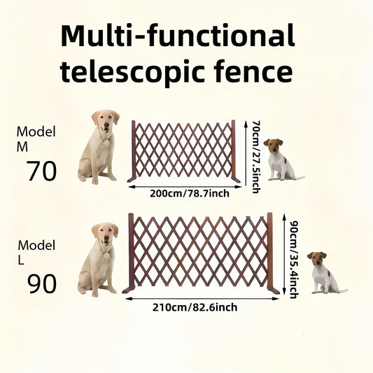 Expandable Wooden Pet Gate Fence - Retractable Indoor Outdoor Safety Barrier for Dogs & Cats, Dark Style Freestanding Yard Garden Play Area Divider, Available in 27.56" & 35.43" Height