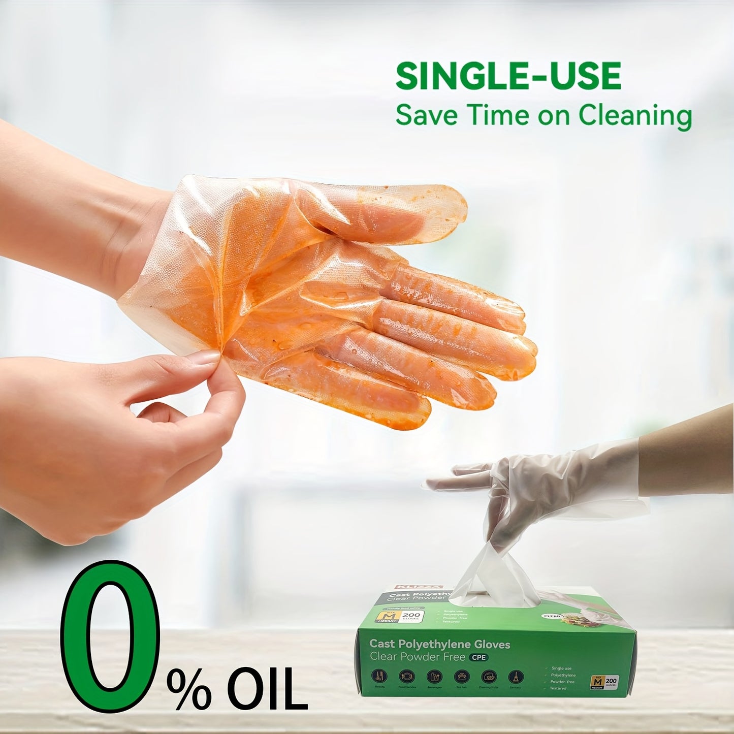 200/1000pcs Clear Poly Gloves, 3.5Mil Disposable Gloves, Oil Resistant, BPA And Free, Food Gloves for Cooking, Food Handling, Cleaning Use (S/M/L/XL)