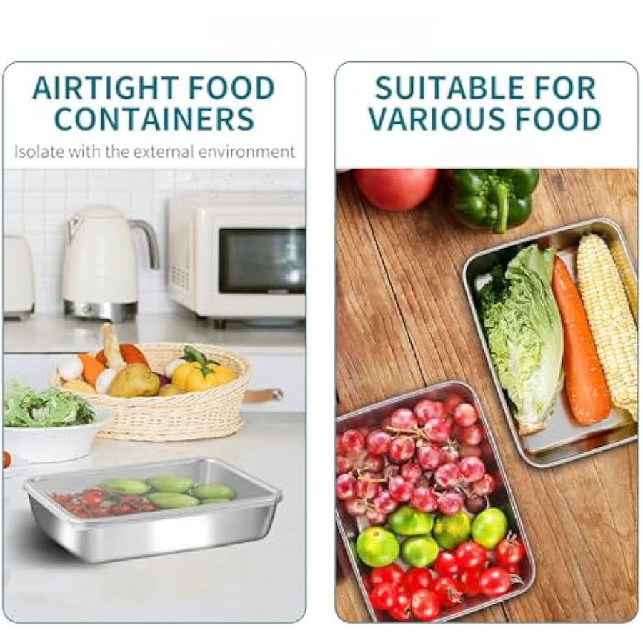 6pcs,with lid,stainless steel fresh-keeping lunch box, suitable for baking trays, preparation trays, cake trays, food sealed containers, keep food fresh, lid sealed. It can be placed in the refrigerator, dishwasher and microwave oven