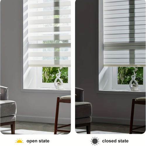 Cordless Zebra Crossing Window Blinds, Free Stop Curtains, Double-layer Control of Light Transmittance During the Day and Night, Suitable for Home and Office, Easy to Install