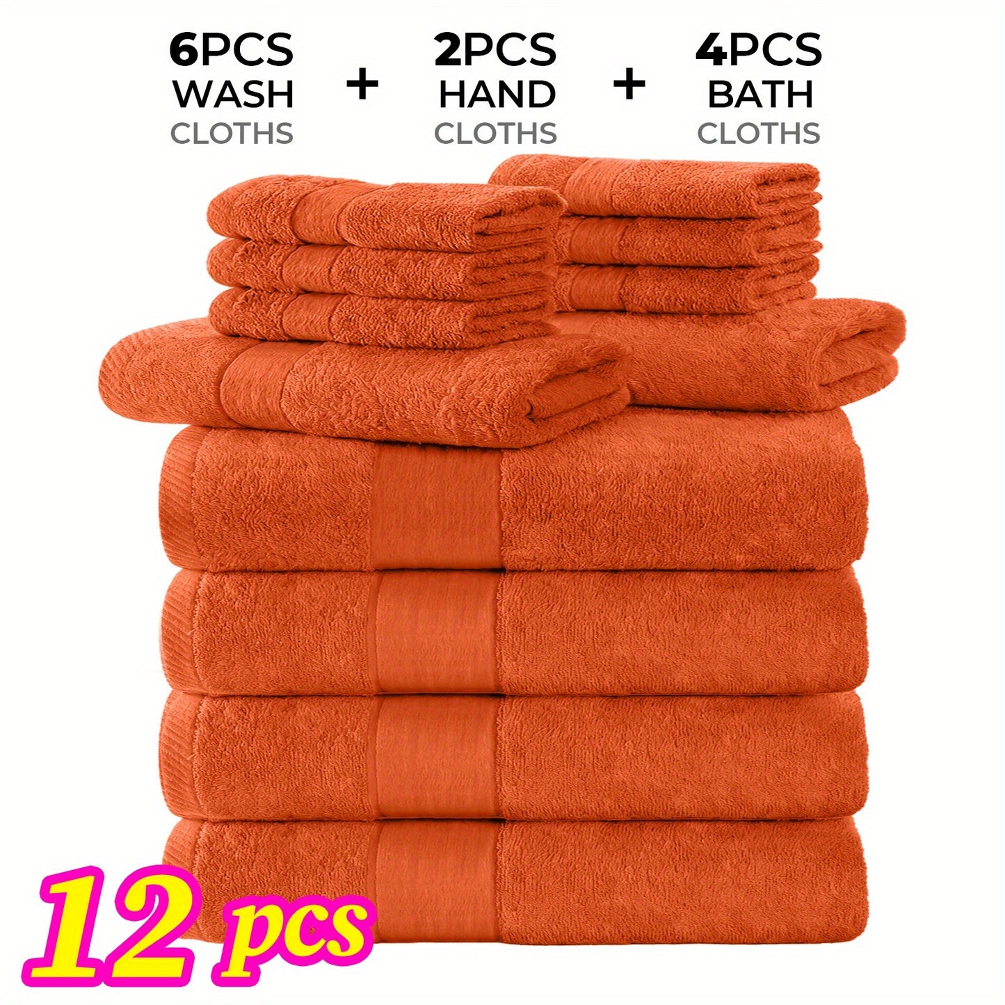 Luxury 12/24pcs Bath Cloths Set, Hotel Quality Thick Bath Cloths | Highly Absorbent & Quick-Dry | 4 Bath Cloths & 6 Hand & 2 Washcloths, Cotton For Hotel Spa Gym & Home Bathroom Essentials, Wash Cloths