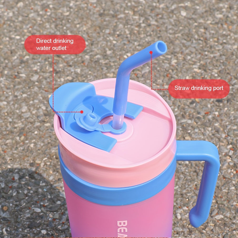 3pcs Ice Tumbler, Gradient Color Frosted Straw, Double Drinking Plastic Water Cup, 300Ml/800Ml/1200Ml (10Oz/27Oz/40Oz), Large Capacity Car Handle Car Cup