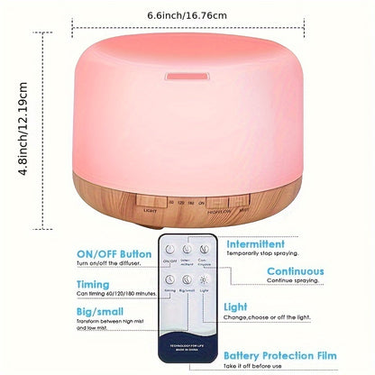 Essential Oil Diffuser 16.91oz with 10 Essential Oils, Diffuser Sprayer, 7 Color LED Light Diffuser for Home Office Bedroom (Size: 6.7" L X 6.7" W X 4.7" H), Home Lamps