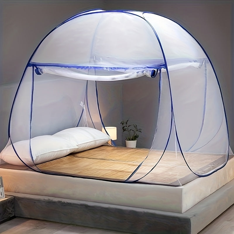 Easy-to-install Pop-up Yurt Mosquito Net - 360° Protection, Portable Foldable Bed Canopy With U-shaped Zipper - Gray, Ruffled Design, Suitable For Indoor Use, Anti-mosquito | Comfortable Bedroom Accessory