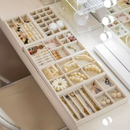 6pcs Set Stackable Jewelry Organizer Trays for Drawers, Rectangular Multi-Compartment Tabletop Storage, Jewelry Drawer Inserts Container Display Case Storage for Earrings Necklace Rings Bracelet with Removable Dividers, Jewelry Trays