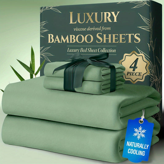 Cooling Bed Sheet Sets- Luxurious & Ultra-Soft for Kids Cooling Sheets for Hot Sleepers - Comfortable & Cool, Bamboo Blend Sheets Twin/Full/Queen/King Size/Deep Pockets