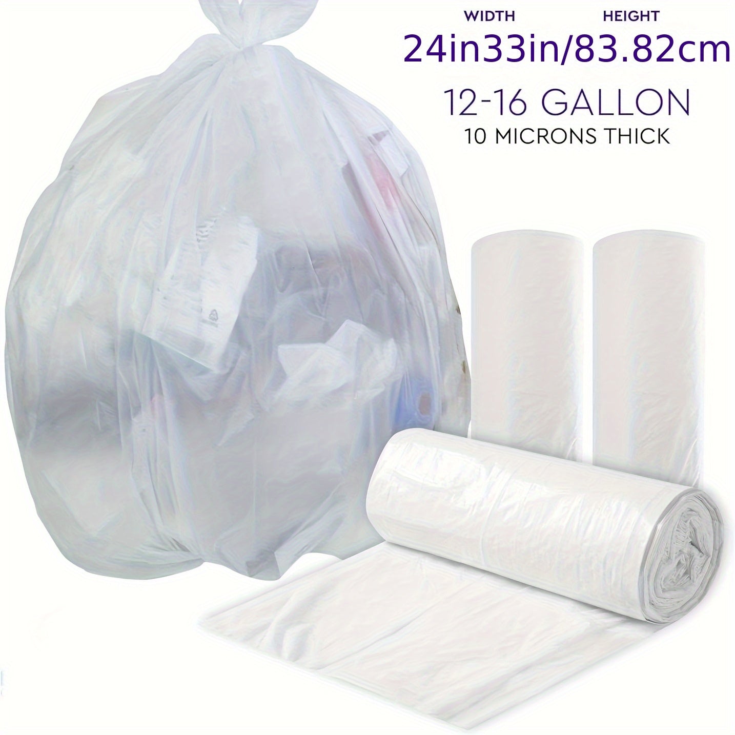104CT/52CT/26CT 13-Gallon White Roll Garbage Bag, Large Design to Ensure That Garbage Does Not Leak Out, Suitable for Kitchen Use