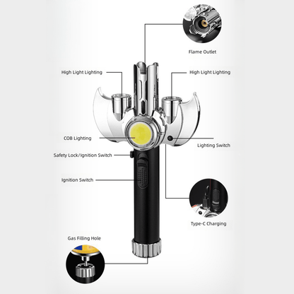 (Butane Not Included) Metal Large Torch Lighter, Jet Flame Torch Lighter, Multi-Purpose High-Power Flamethrower, Super Strong Outdoor Windproof Gas Lighter, Gas Lighter with COB Lighting, Suitable for Moxibustion Barbecue Baking Camping Lighter