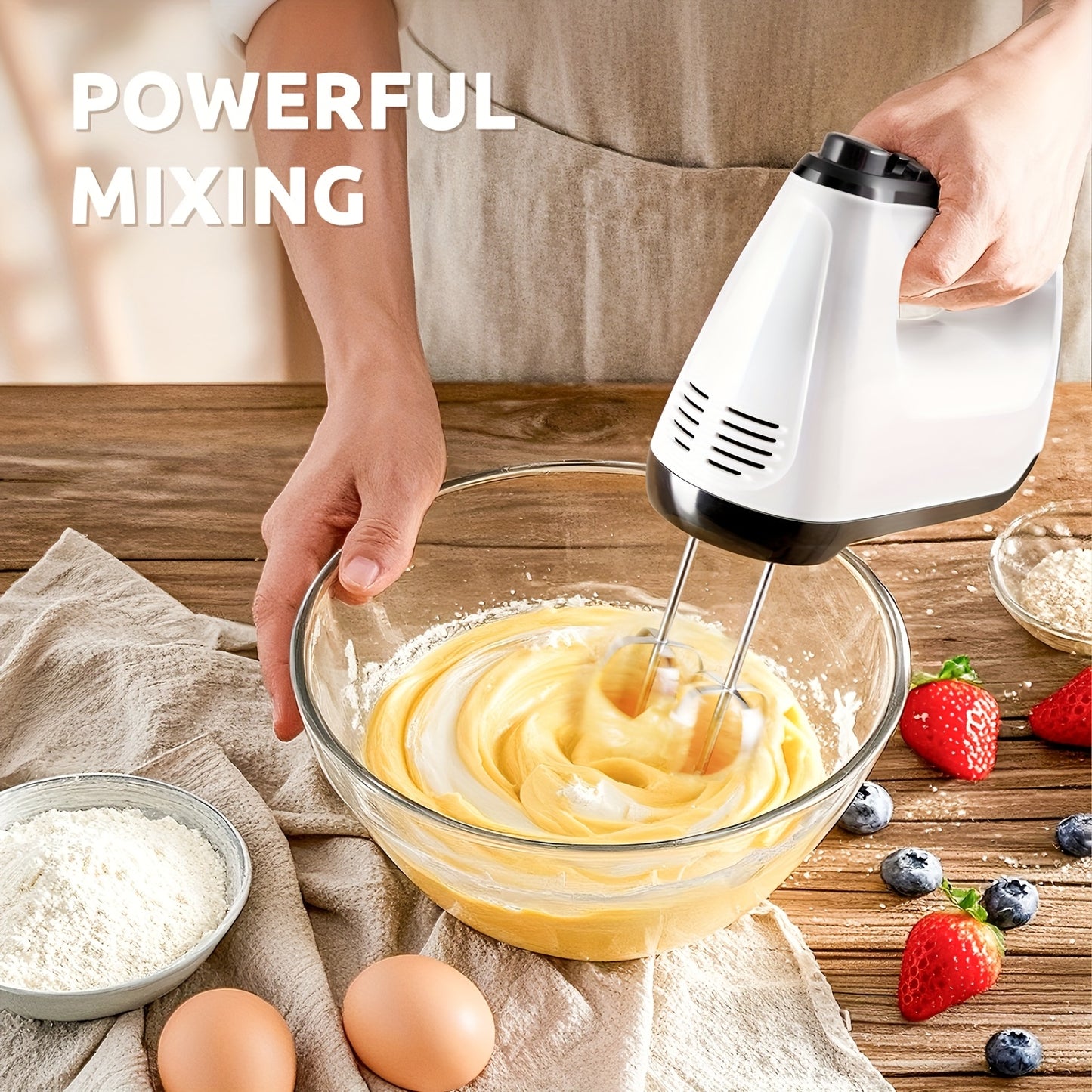 Hand Mixer Electric, 6 Speed & Turbo Handheld Mixer with 5 Stainless Steel Accessories, Electic Mixer for Whipping, Mixing Cookies, Brownie, Cakes, Dough Batters, Snap-On Storage Case, White.