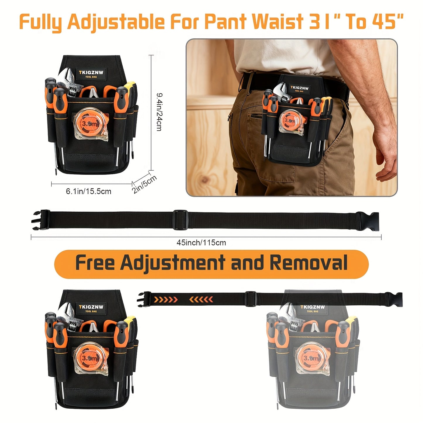 Heavy Duty Tool Bag 7-Pocket PVC Organizer for Mechanics Electricians Multi-Pocket Hand Tool Storage Bag Portable Jobsite Toolbag for Plumbers Contractors DIY