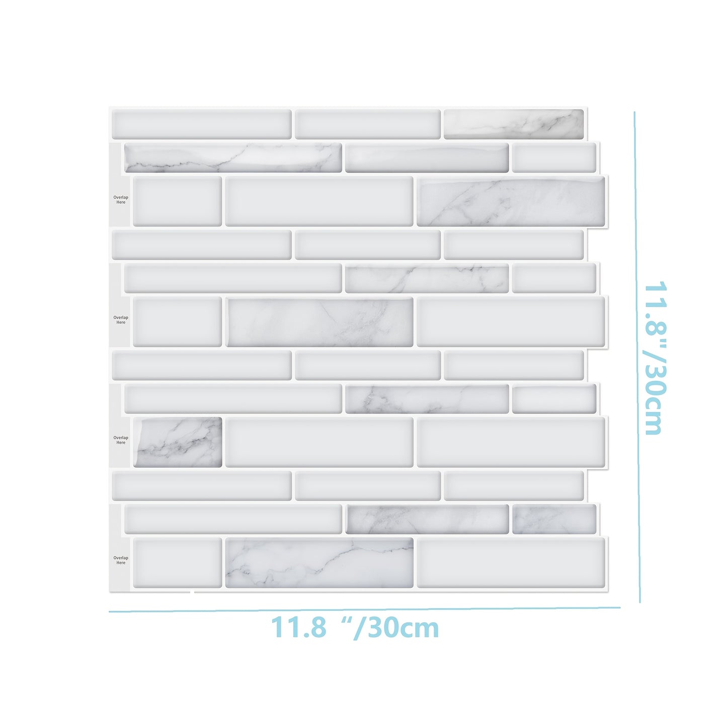 12-Sheet White Light Marble Pattern Self-Adhesive Wall Stickers, Suitable for Kitchen, Sink Wall Decoration, Beautify The Wall