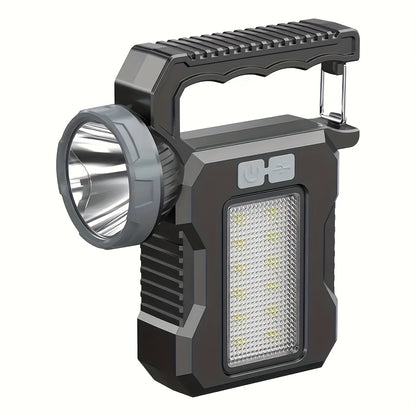 LED Searchlight Spotlight Solar & USB Rechargeable | High-Power Handheld Flashlight with Side Light Locking Clip 4 Modes | Camping Fishing Work Outdoor Emergency Gift