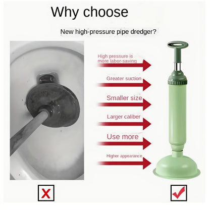 Flexible High-Pressure Drain Pipe Clog Remover - Manual Toilet Plunger & Pipe Dredging Tool, Durable Plastic Drain Cleaner for Bathroom Sink Shower Kitchen Drain, No Electricity Needed, Green